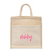 PERSONALIZED WOVEN JUTE MEDIUM TOTE BAG WITH POCKET -  SCRIPT FONT