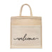 MEDIUM REUSABLE WOVEN JUTE TOTE BAG WITH POCKET - WELCOME