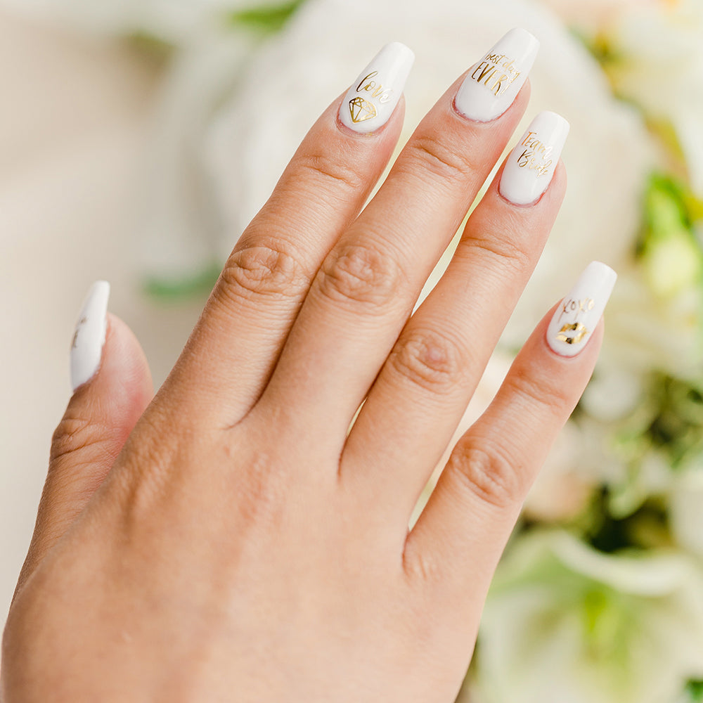ADHESIVE BACHELORETTE PARTY NAIL STICKERS - GOLD BRIDE SQUAD