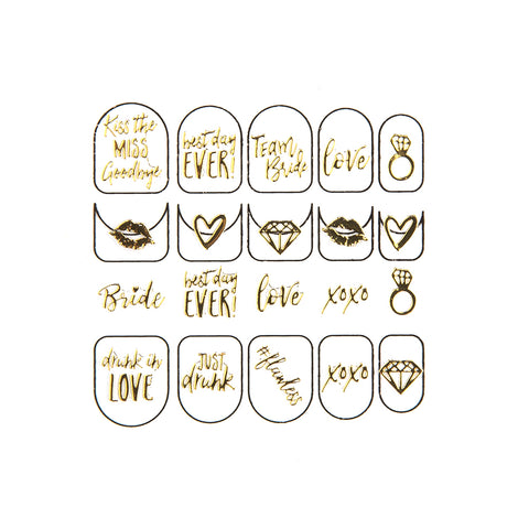 ADHESIVE BACHELORETTE PARTY NAIL STICKERS - GOLD BRIDE SQUAD
