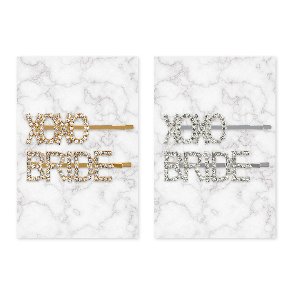 RHINESTONE BRIDAL PARTY WORD HAIR CLIPS - XOXO BRIDE