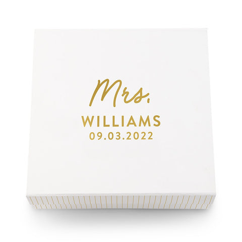 LARGE PERSONALIZED WHITE BRIDAL PARTY GIFT BOX WITH MAGNETIC LID -  MRS SCRIPT