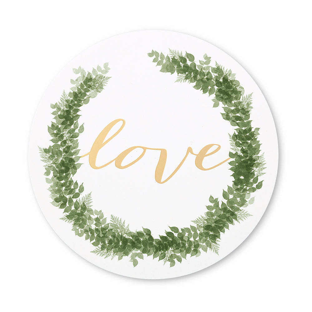 ROUND PAPER DRINK COASTERS - LOVE WREATH (set of 12)