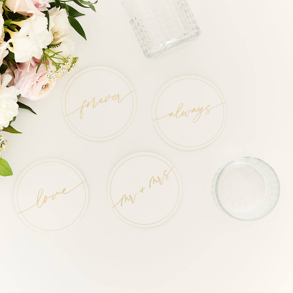 ROUND PAPER DRINK COASTERS - MR. & MRS. COLLECTION (set of 12)