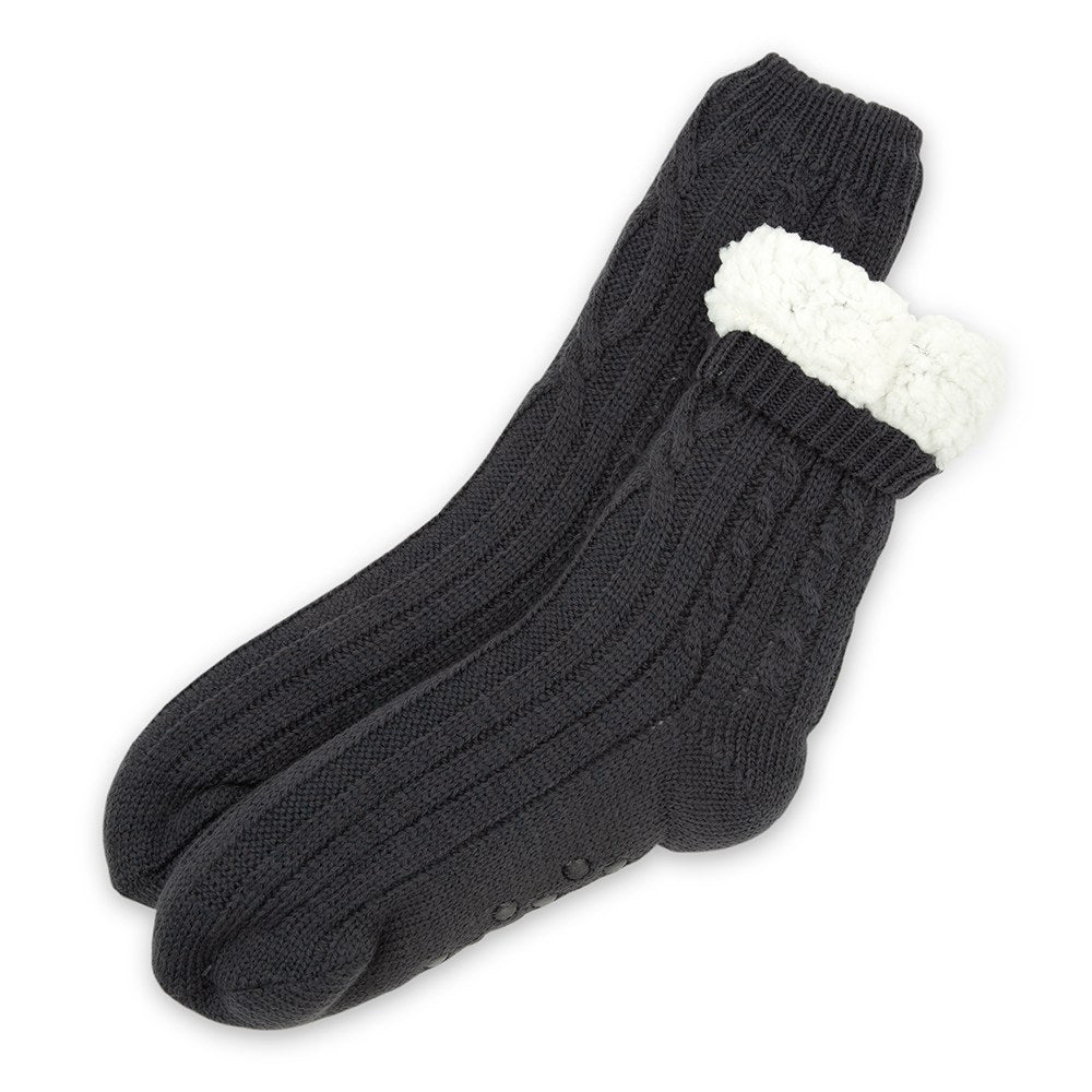 COZY SHERPA LINED CABLE KNIT SLIPPER SOCKS - CUSTOM TEXT  WRAP