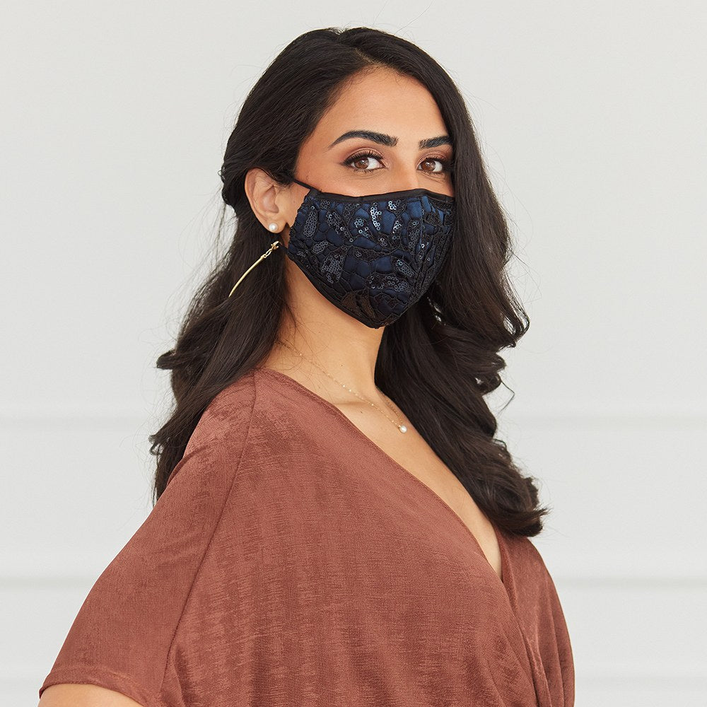 LUXURY REUSABLE, WASHABLE CLOTH FACE MASK WITH FILTER POCKET - SAPPHIRE BLUE