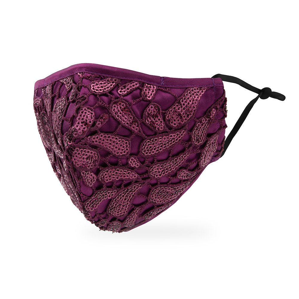 LUXURY REUSABLE, WASHABLE CLOTH FACE MASK WITH FILTER POCKET - PURPLE GARNET