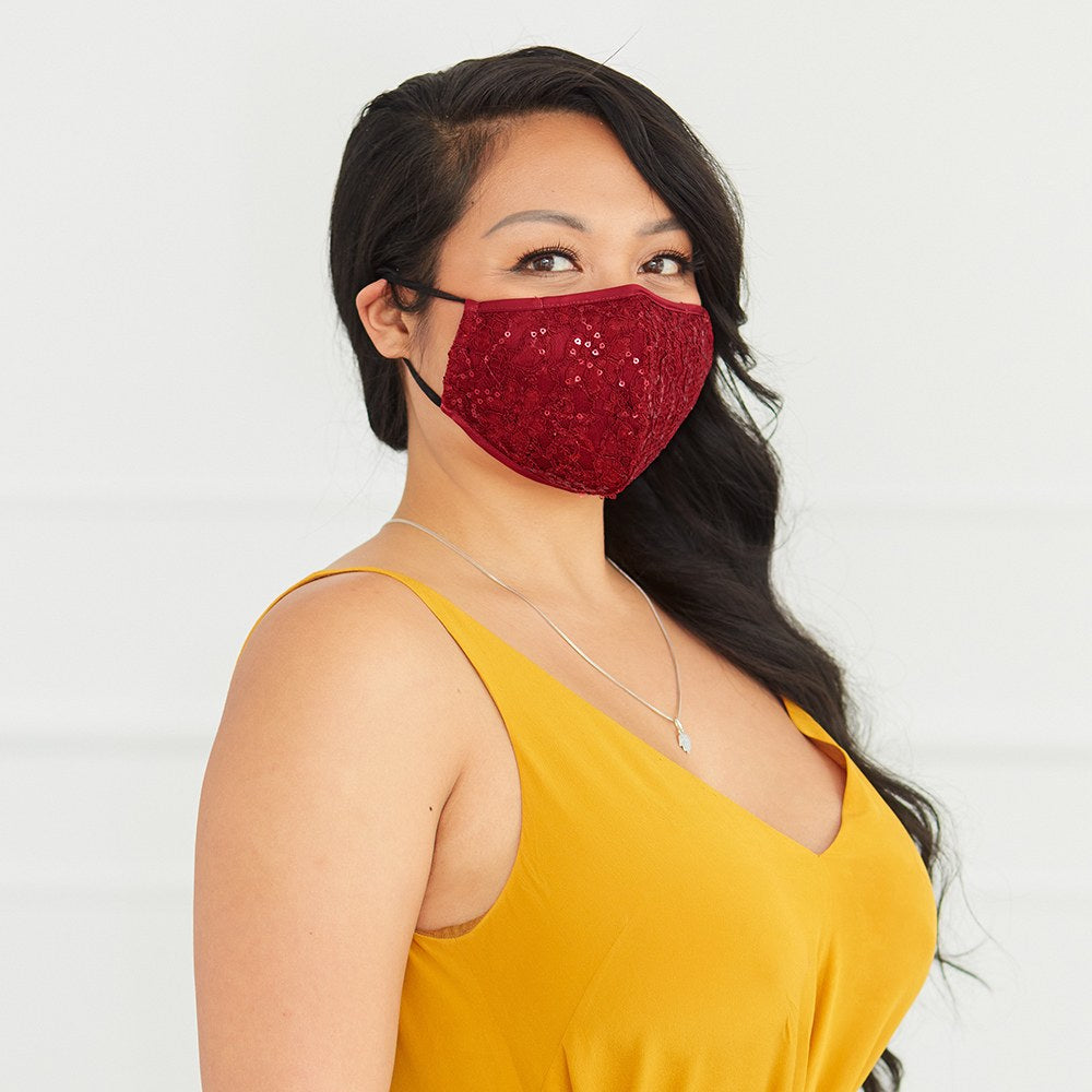 LUXURY REUSABLE, WASHABLE CLOTH FACE MASK WITH FILTER POCKET - RUBY RED