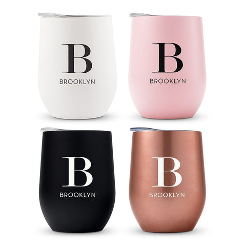 PERSONALIZED STEMLESS TRAVEL TUMBLER - MODERN SERIFF INITIAL