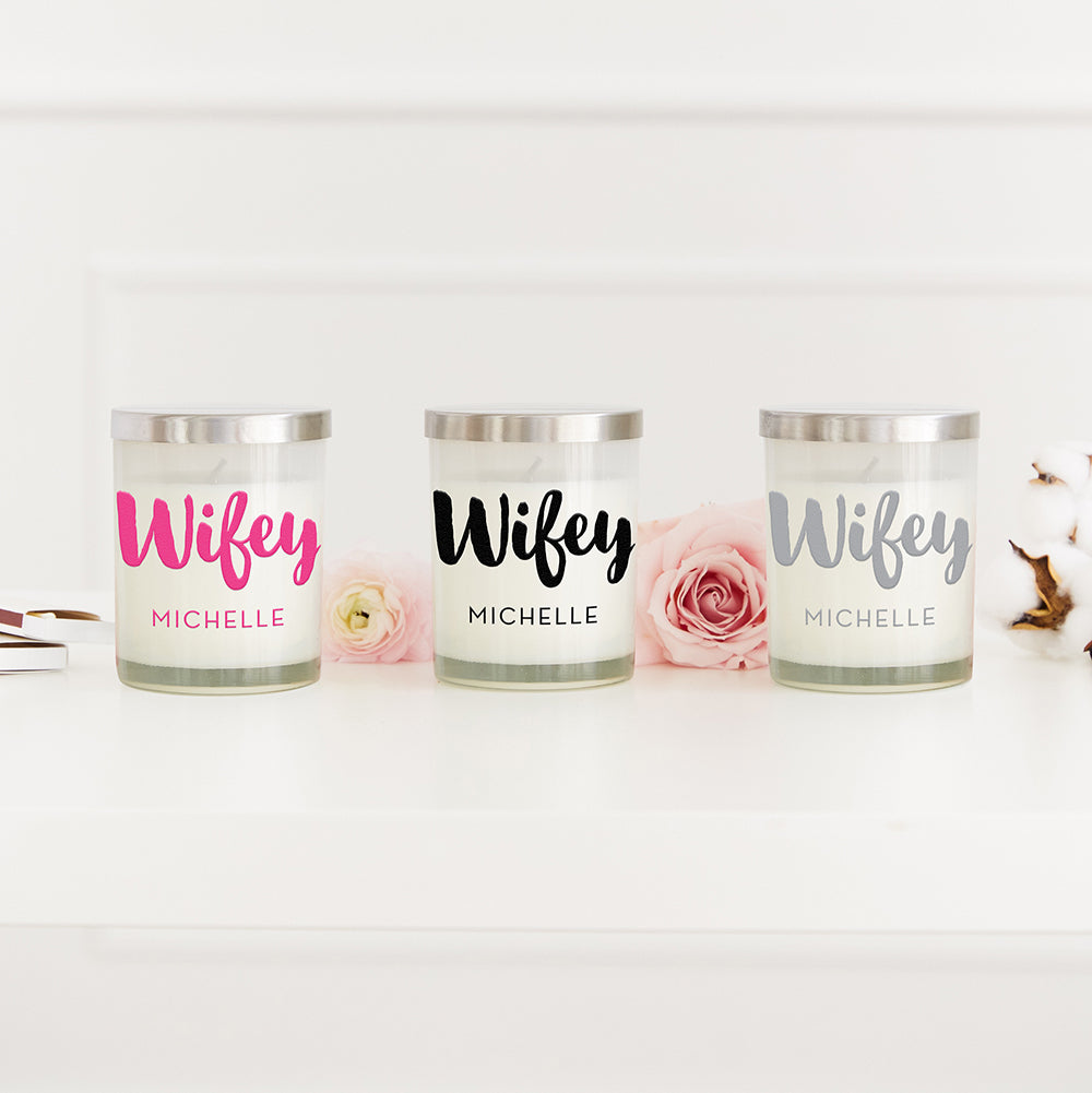 PERSONALIZED GLASS JAR GIFT CANDLE WITH LID - WIFEY