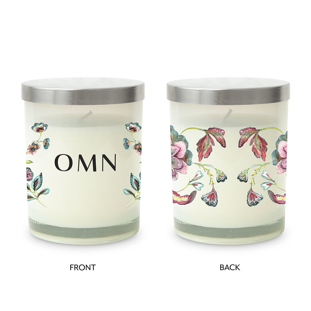 PERSONALIZED GLASS JAR GIFT CANDLE WITH LID - VINTAGE FLORAL MONOGRAM