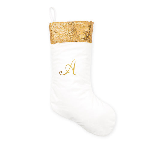 CUSTOM EMBROIDERED PLUSH SEQUINED CUFF CHRISTMAS STOCKING - INITIAL