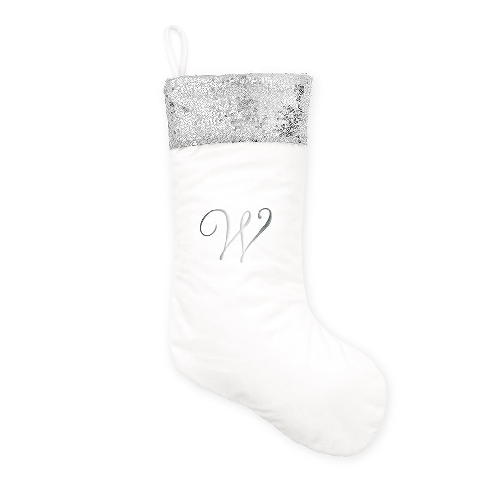 CUSTOM EMBROIDERED PLUSH SEQUINED CUFF CHRISTMAS STOCKING - INITIAL
