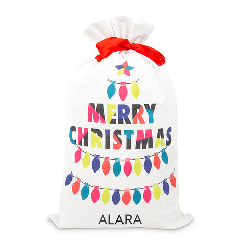 LARGE PERSONALIZED DRAWSTRING SANTA SACK FOR GIFTS -  MERRY CHRISTMAS