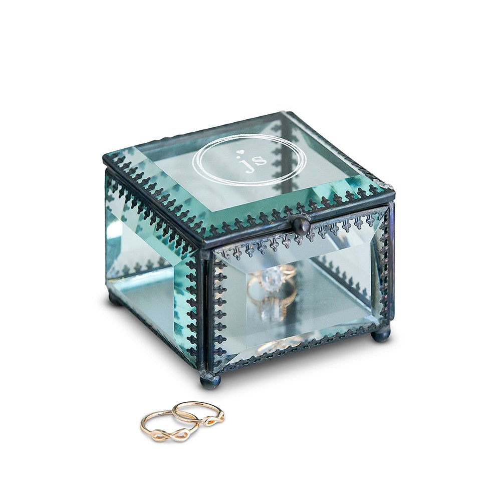 VINTAGE INSPIRED GLASS JEWELRY BOX - MODERN MONOGRAM ENGRAVING