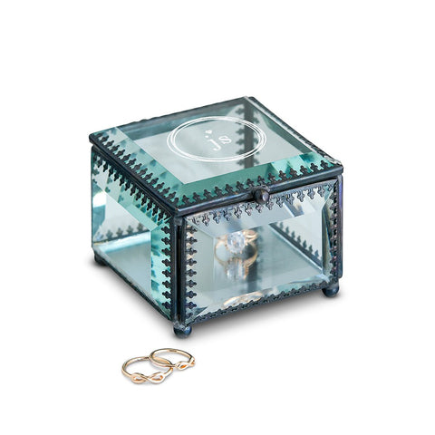 VINTAGE INSPIRED GLASS JEWELRY BOX - MODERN MONOGRAM ENGRAVING