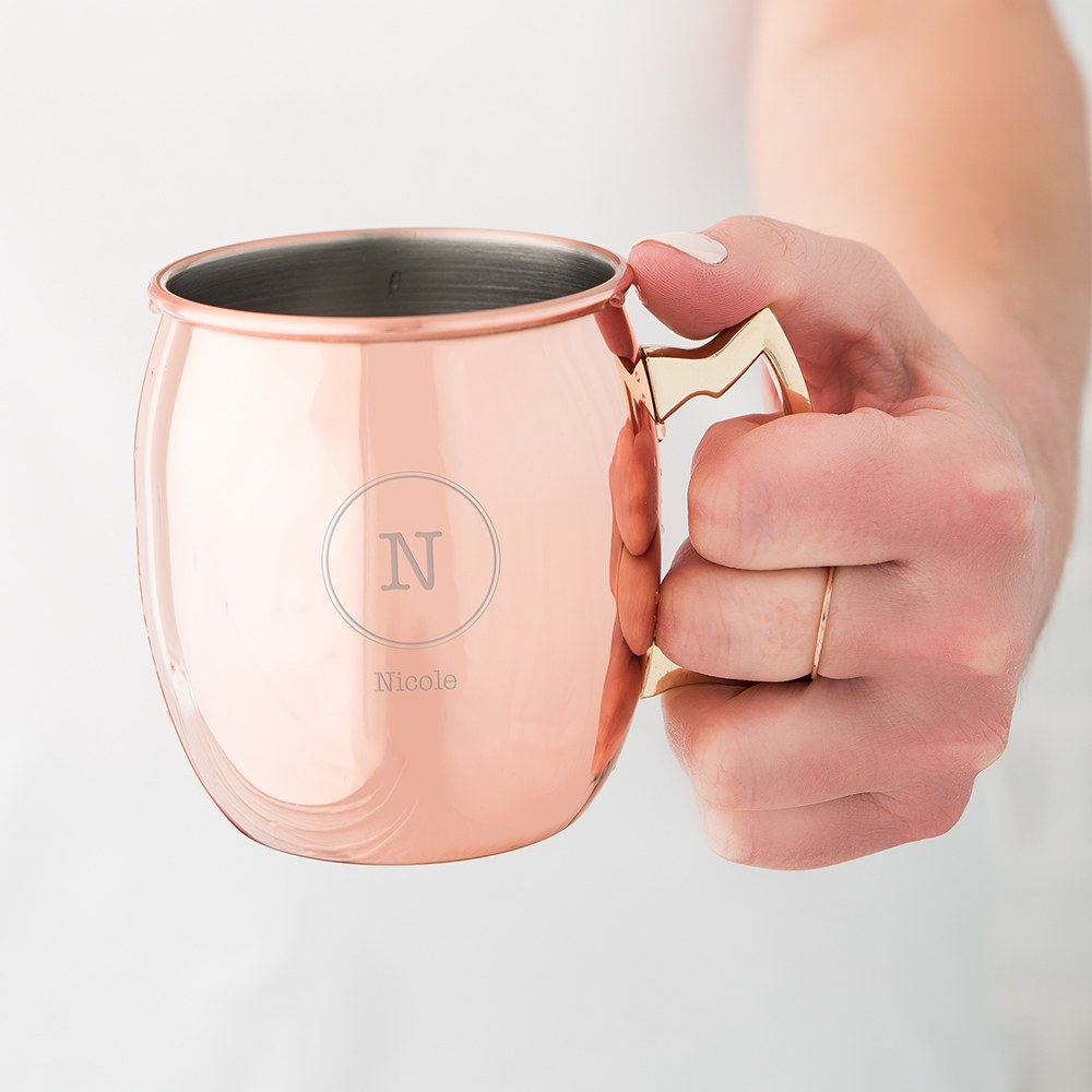 PERSONALIZED COPPER MOSCOW MULE DRINK MUG - CIRCLE MONOGRAM ETCHING