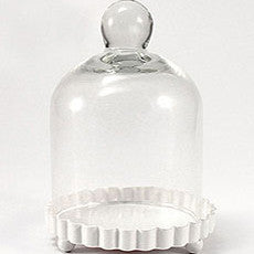 SET OF 4 MINIATURE GLASS BELL JAR WITH WHITE FLUTED BASE - AyaZay Wedding Shoppe