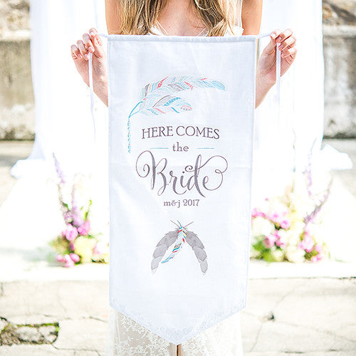 FEATHER WHIMSY PERSONALIZED CEREMONY BANNER - AyaZay Wedding Shoppe