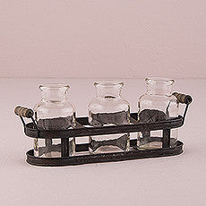 SMALL GLASS BOTTLE SET IN AGED AGED METAL HOLDER - AyaZay Wedding Shoppe