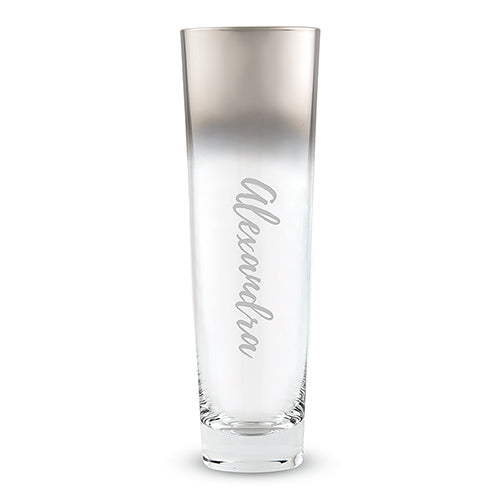 MODERN STEMLESS FLUTE WITH SILVER OMBRE FADE - CALLIGRAPHY TEXT ETCHING - AyaZay Wedding Shoppe