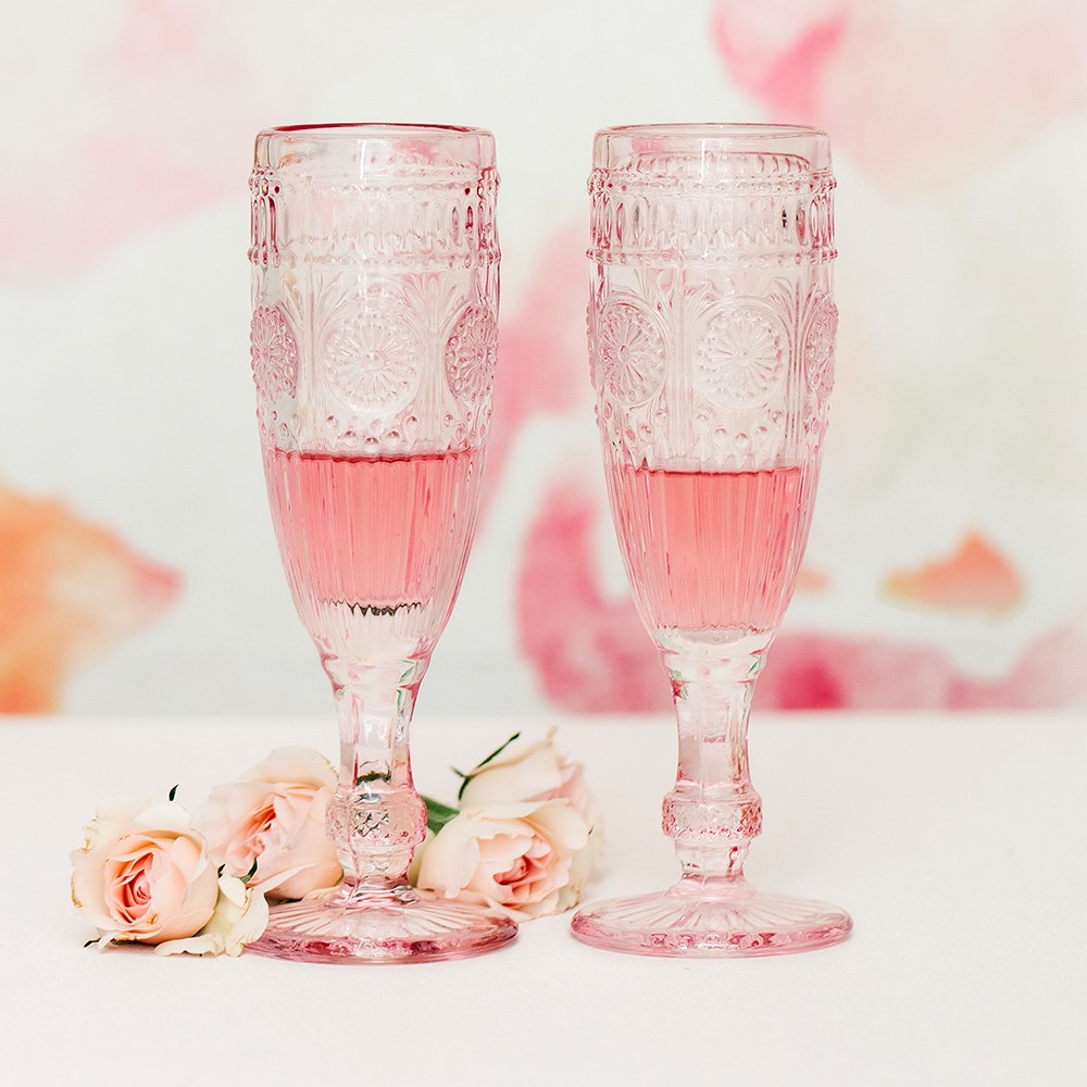 VINTAGE INSPIRED PRESSED GLASS FLUTE IN PINK