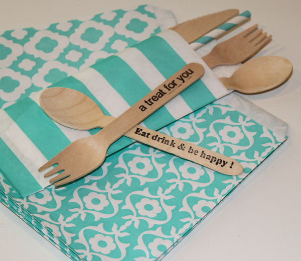 Silverware Bags - Aqua/Turquoise Sailor Stripe (20/pkg) - AyaZay Wedding Shoppe