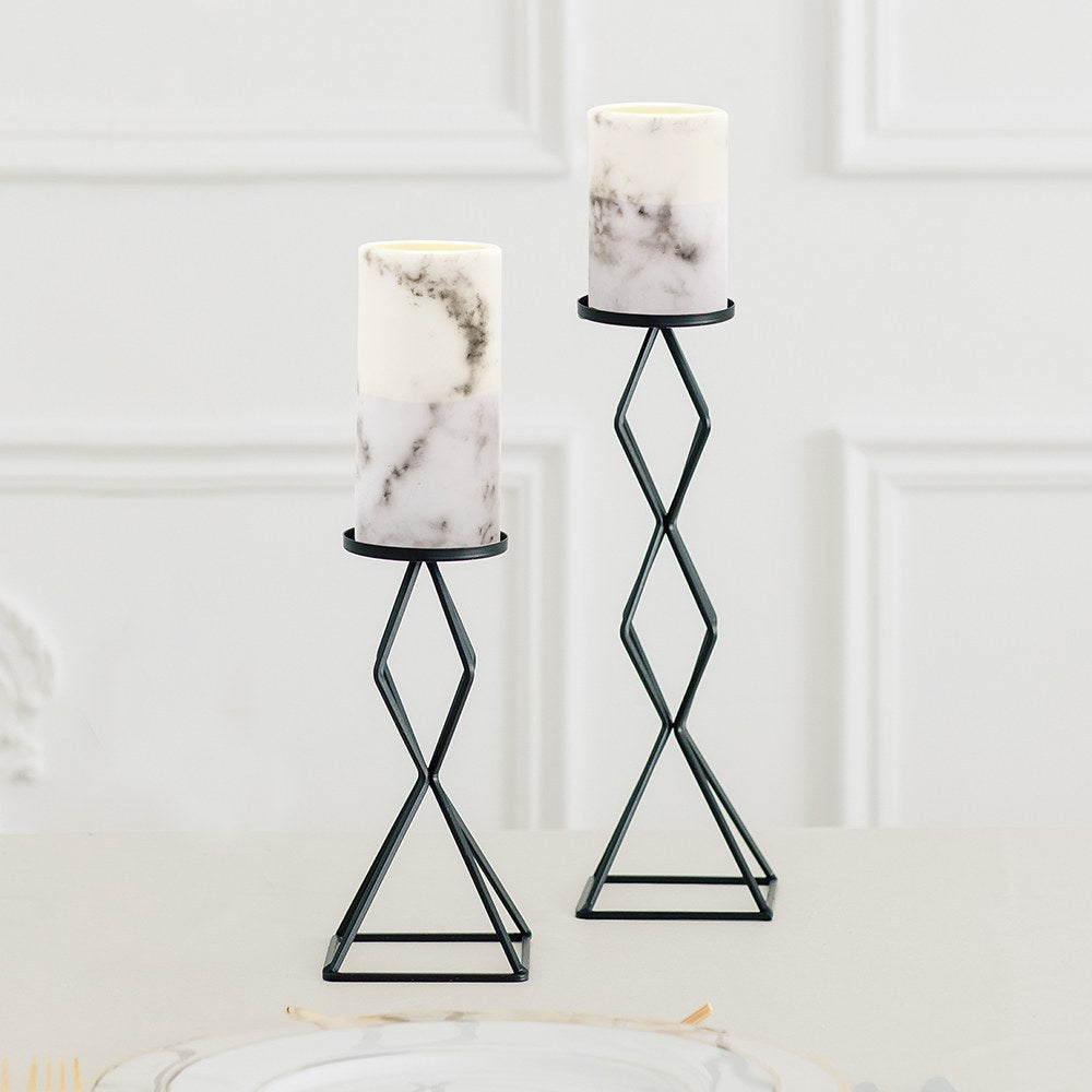 WHITE MARBLE ARTIFICIAL FLAMELESS LED PILLAR CANDLE - SET OF 2