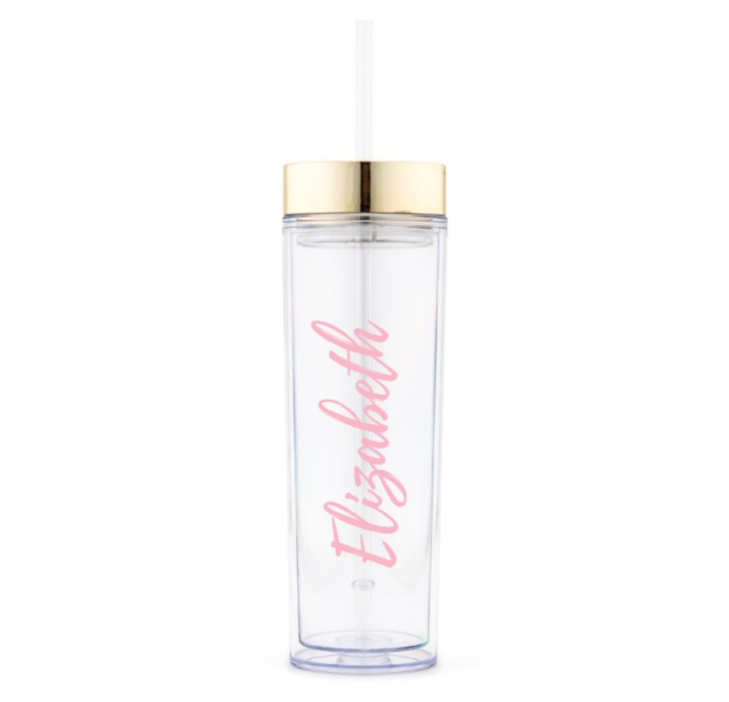 GOLD PERSONALIZED PLASTIC DRINK TUMBLER - CALLIGRAPHY TEXT PRINTING