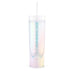 IRIDESCENT PERSONALIZED PLASTIC DRINK TUMBLER - CONTEMPORARY VERTICAL LINE PRINTING