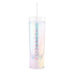 IRIDESCENT PERSONALIZED PLASTIC DRINK TUMBLER - CONTEMPORARY VERTICAL LINE PRINTING