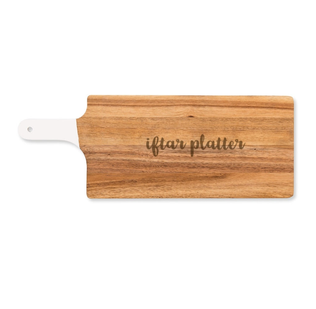 "iftar platter" RECTANGULAR SERVING BOARD WITH WHITE HANDLE