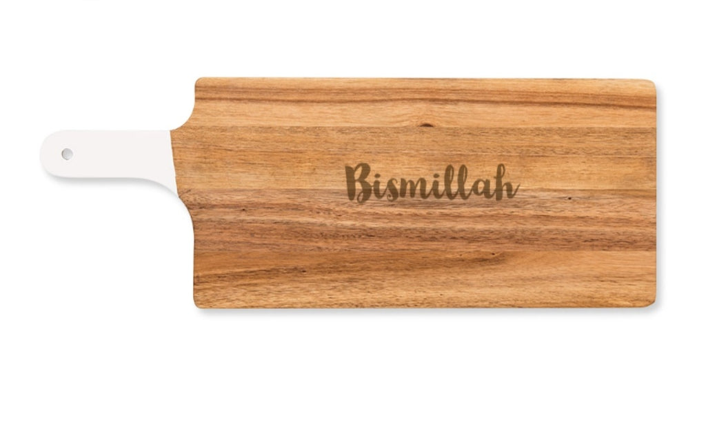 "Bismillah" RECTANGULAR SERVING BOARD WITH WHITE HANDLE
