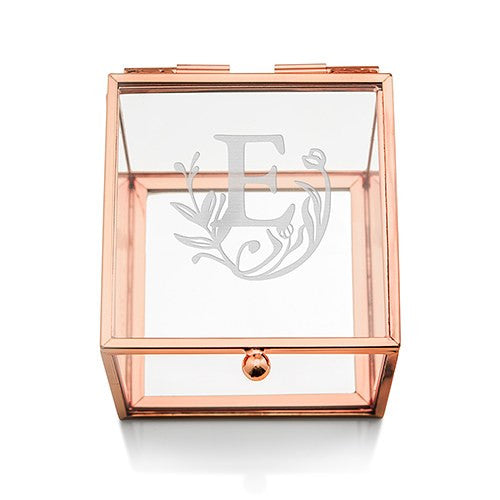 SMALL GLASS JEWELRY BOX WITH ROSE GOLD EDGES - MODERN FAIRY TALE ETCHING - AyaZay Wedding Shoppe
