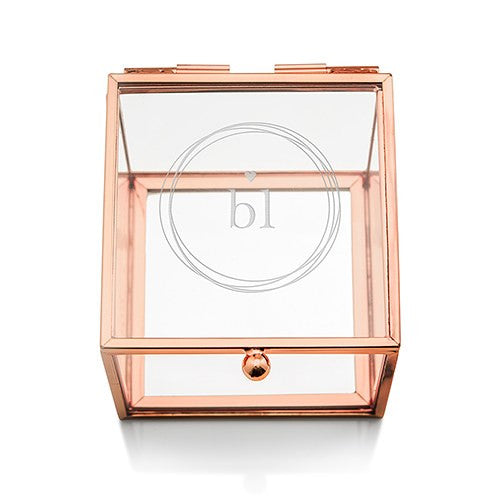 SMALL GLASS JEWELRY BOX WITH ROSE GOLD EDGES - MONOGRAM SIMPLICITY ETCHING - AyaZay Wedding Shoppe