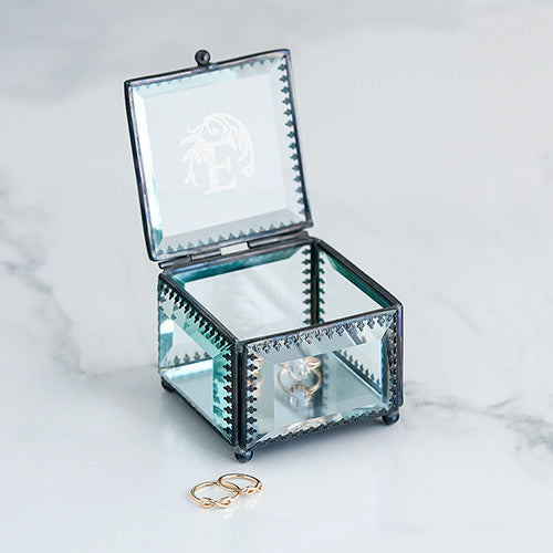 VINTAGE INSPIRED GLASS JEWELLERY BOX - MODERN FAIRY TALE MONOGRAM ETCHING - AyaZay Wedding Shoppe