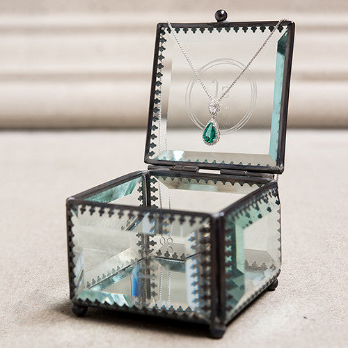 VINTAGE INSPIRED GLASS JEWELLERY BOX - MODERN MONOGRAM ETCHING - AyaZay Wedding Shoppe