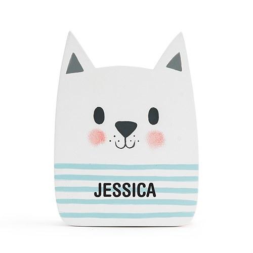 PERSONALIZED WOODEN PIGGY BANK FOR KIDS - WHITE CAT - AyaZay Wedding Shoppe