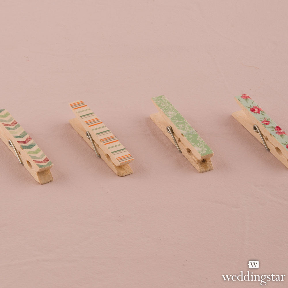 VINTAGE WOODEN CLOTHESPINS WITH ENGLISH GARDEN PATTERN - AyaZay Wedding Shoppe