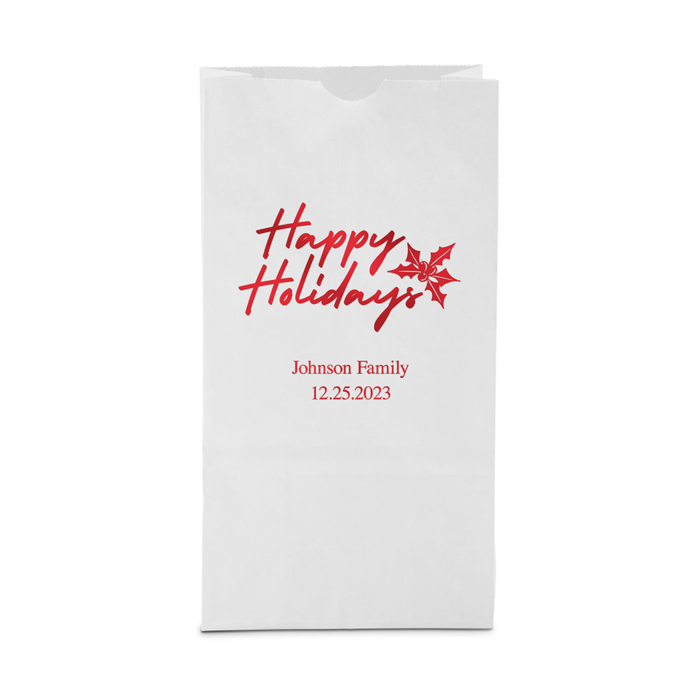 CLASSIC CHRISTMAS HAPPY HOLIDAYS BLOCK BOTTOM GUSSET PAPER GOODIE BAGS