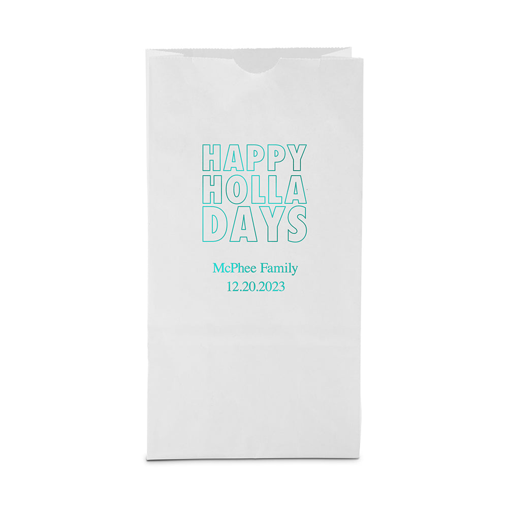 HAPPY HOLLADAYS BLOCK BOTTOM GUSSET PAPER GOODIE BAGS