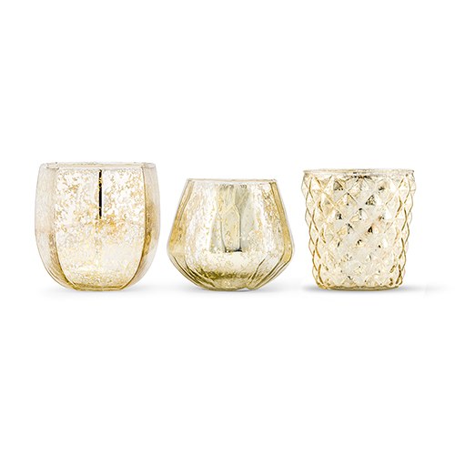GOLD MERCURY GLASS VOTIVE HOLDER OR BUD VASE SET (set of 3) - AyaZay Wedding Shoppe