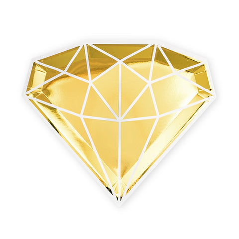 LARGE DIAMOND DISPOSABLE PAPER PARTY PLATES - GOLD (8/pkg)