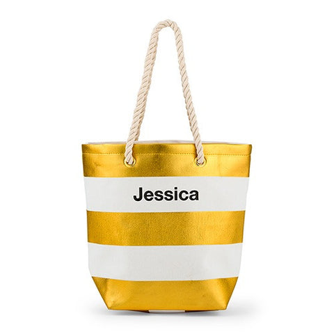 BLISS STRIPED TOTE - METALLIC GOLD AND WHITE - AyaZay Wedding Shoppe