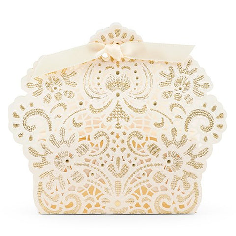 LUSCIOUS FOIL LACE FAVOUR BOX WITH RIBBON (10/pkg) - AyaZay Wedding Shoppe
