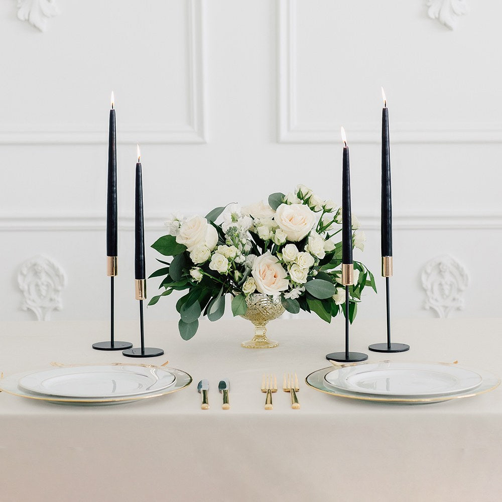 MODERN TIERED TAPER CANDLE HOLDERS - BLACK & GOLD  (SET OF 2)