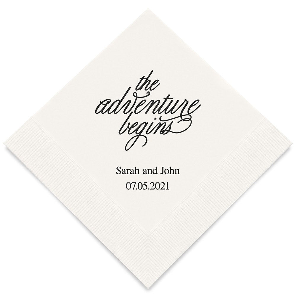 PERSONALIZED FOIL PRINTED PAPER NAPKINS - The Adventure Begins
(50/pkg)