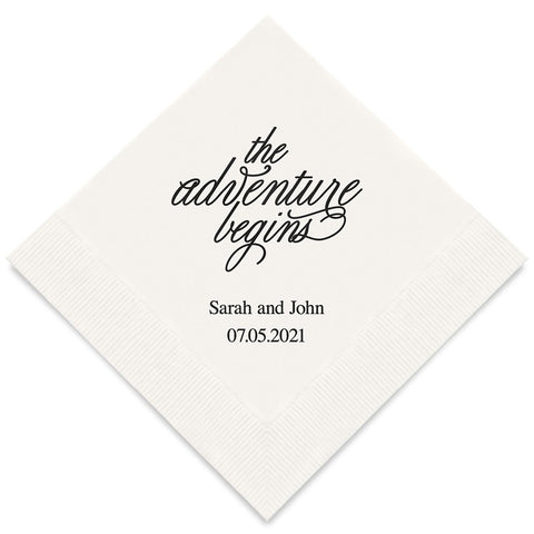 PERSONALIZED FOIL PRINTED PAPER NAPKINS - The Adventure Begins
(50/pkg)