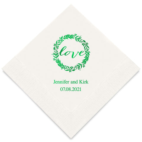 PERSONALIZED FOIL PRINTED PAPER NAPKINS - Love Wreath (50/pkg)