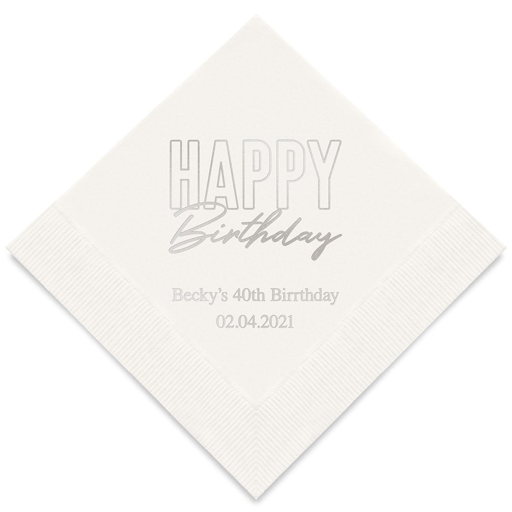 PERSONALIZED FOIL PRINTED PAPER NAPKINS - Happy Birthday
(50/pkg)